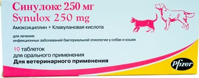 Ветеринарные таблетки Синулокс от бактериальных инфекций при демодекозе собак
